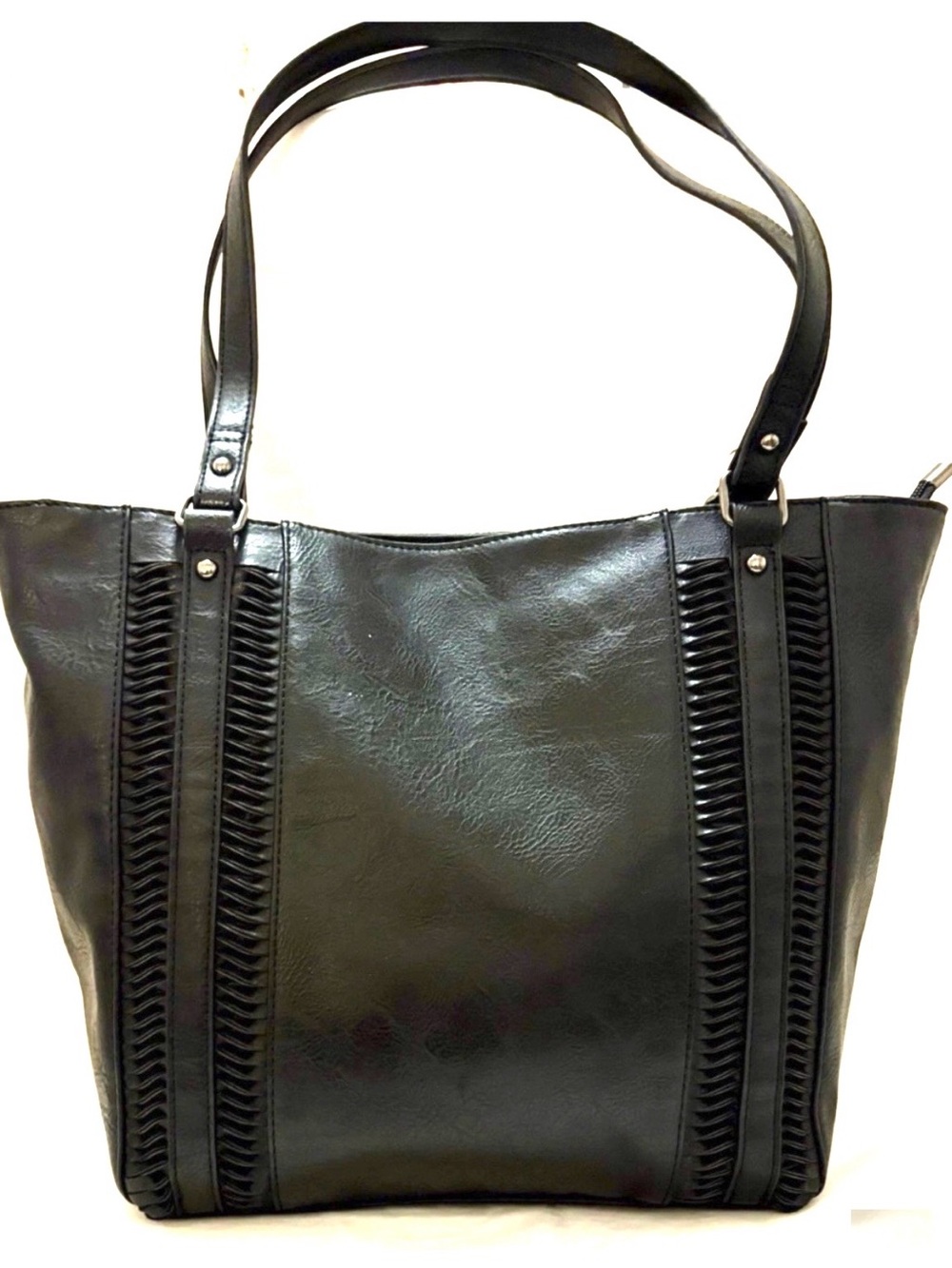 Sam & Hadley Black Faux Leather Large Tote Bag Braided Strap Detail Shoulder Bag